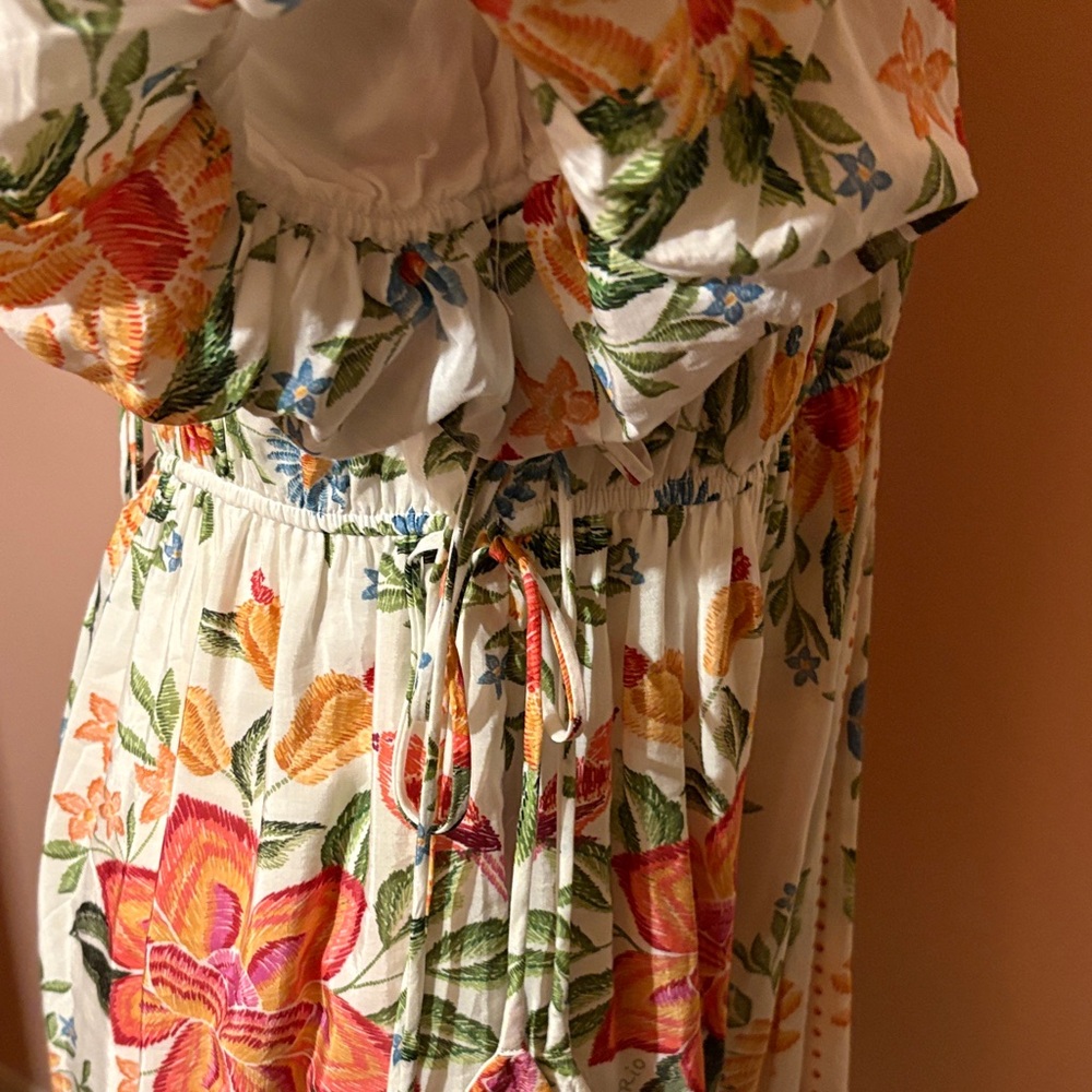 Floral Open-Back Puff Sleeve Mini Dress - White Floral - Picture 6 of 8